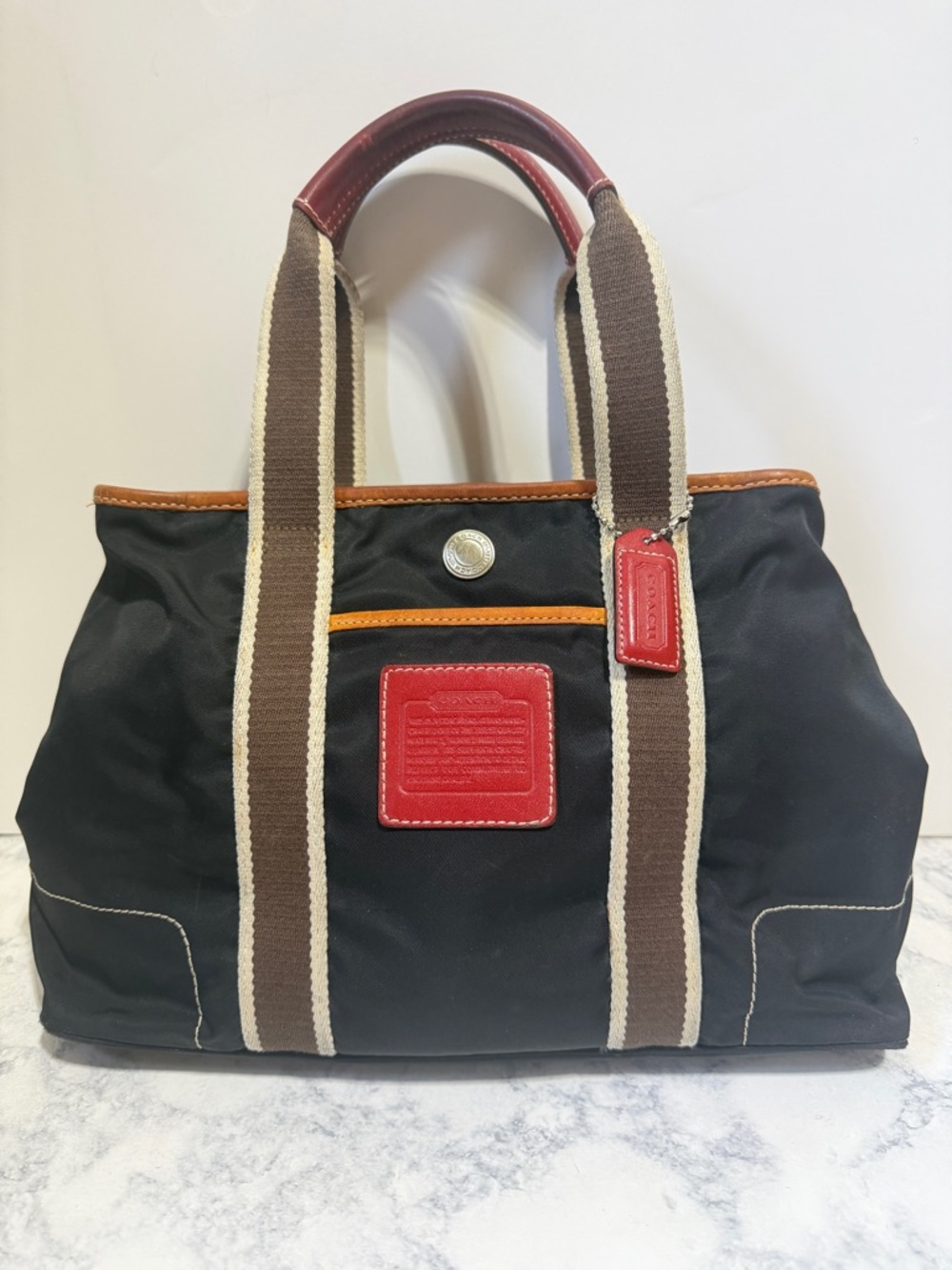 Coach Y2K black red Weekend Hampton Nylon “Inside-Out” small Tote bag